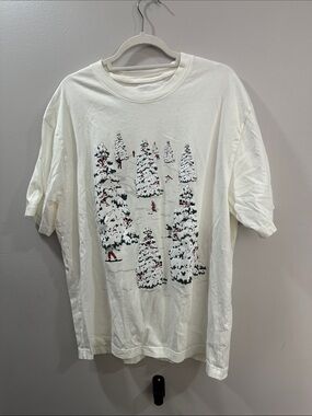 Jordan White Short Sleeve Tee with Winter Ski Tree Graphic